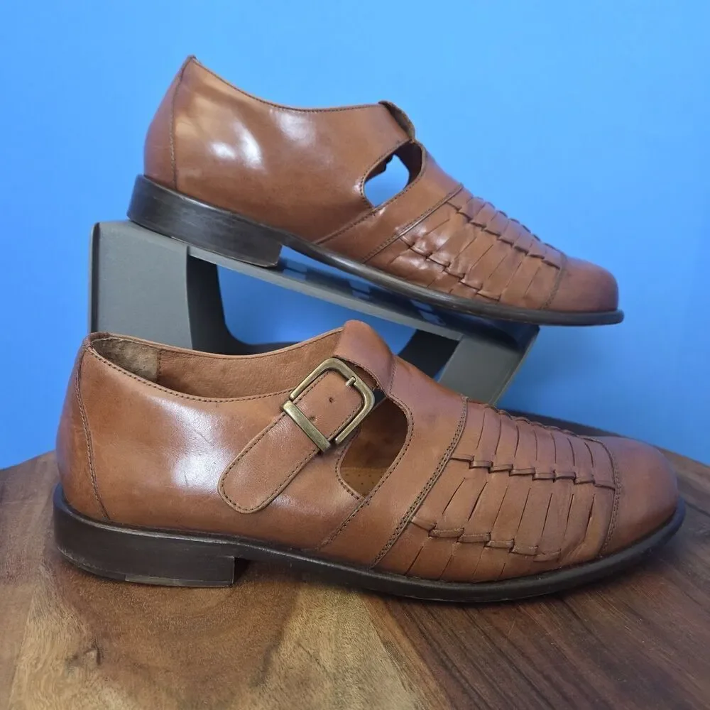 Bass Morris Woven Leather Fisherman Shoes Caramel Brown Made in Brazil Men's 9